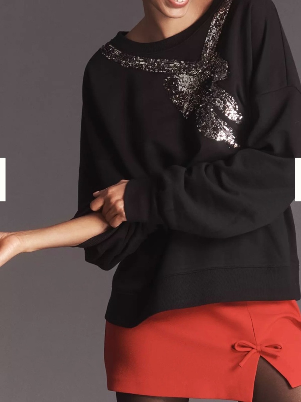 Maeve Black Sweatshirt with Silver Sequin Detail